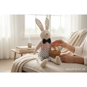 Collette et Cie Plush Bunny Unisex 21in Pink White Brand New Polka Dot Overalls